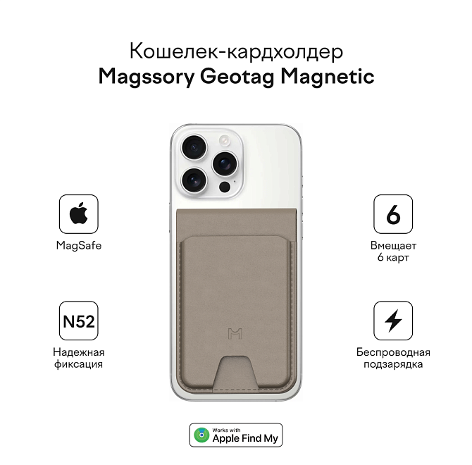 Кошелек-кардхолдер Magssory Geotag Magnetic Latte