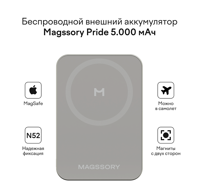 Беспроводной внешний аккумулятор Magssory Pride 5000 мАч Magnetic Power Bank